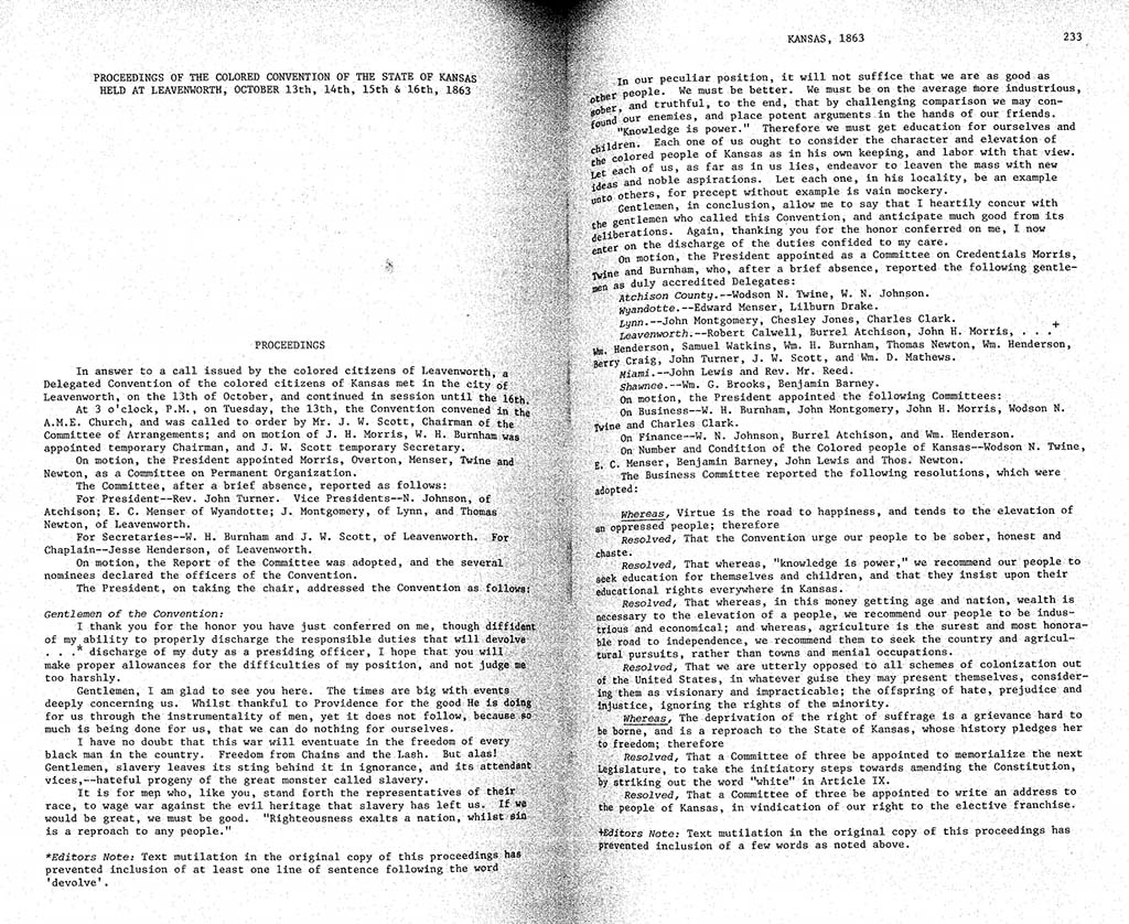 Colored Convention of Kansas State proceedings