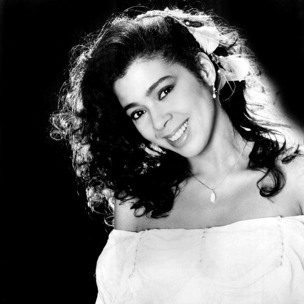 Black and white photo of Irene Cara
